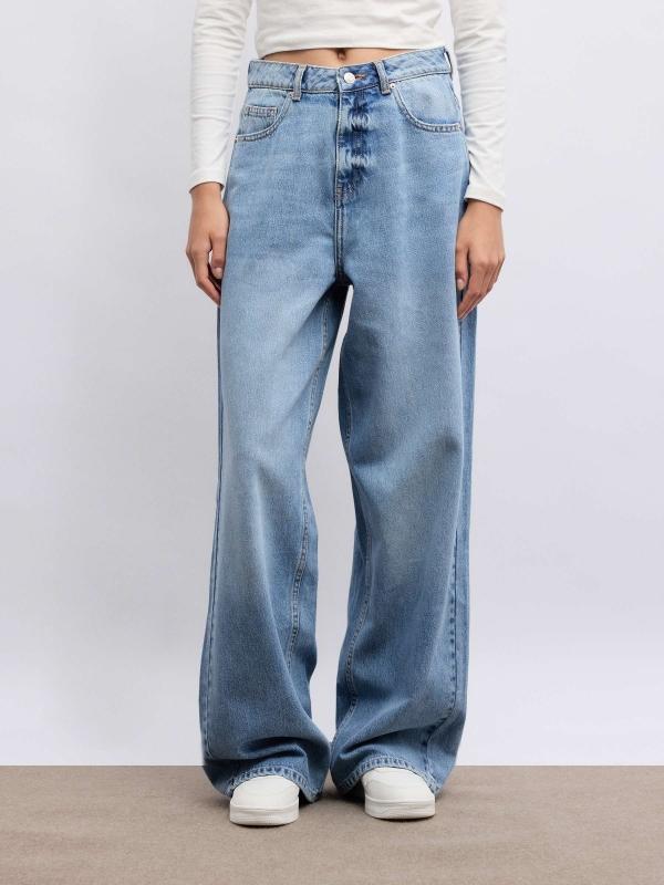 In side Jeans wide leg tiro alto Última moda