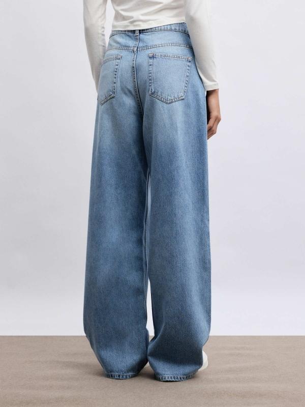In side Jeans wide leg tiro alto Última moda