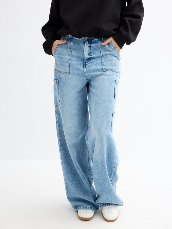 In side Jeans wide leg carpenter azul Ofertas especiales