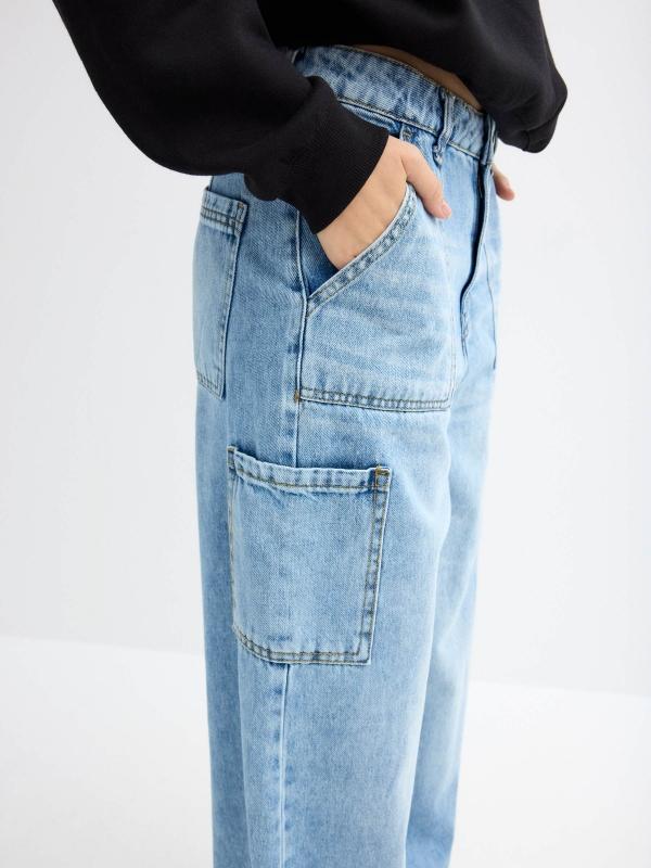 In side Jeans wide leg carpenter azul Ofertas especiales