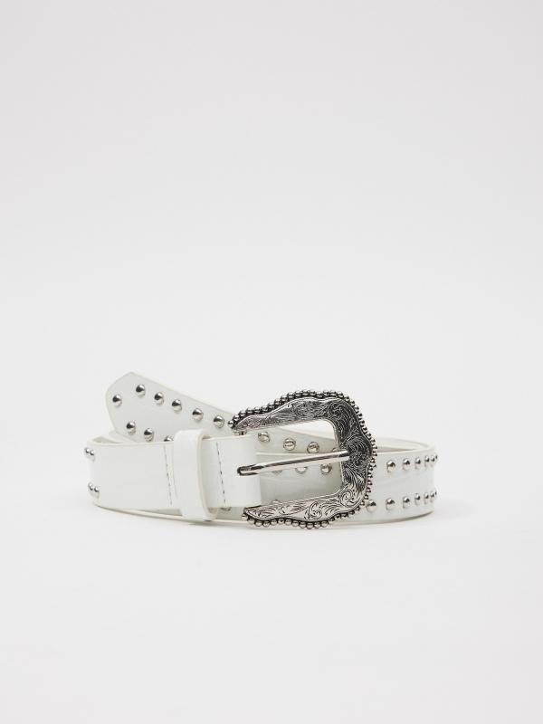 In side Cinturón blanco con hebilla y tachas Gran oferta