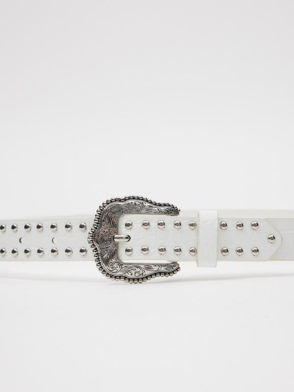 In side Cinturón blanco con hebilla y tachas Gran oferta