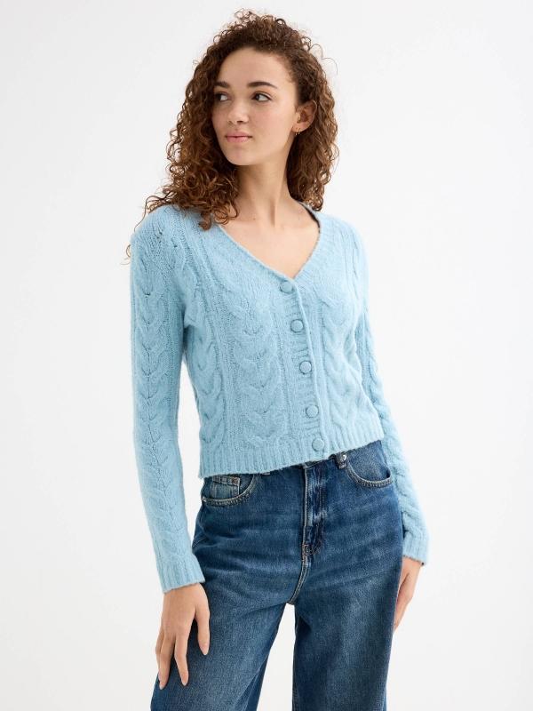 In side Cardigan slim trenzado azul