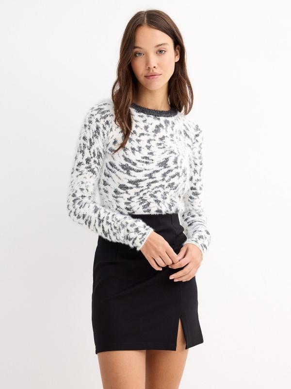 In side Jersey crop jacquard psicodélico
