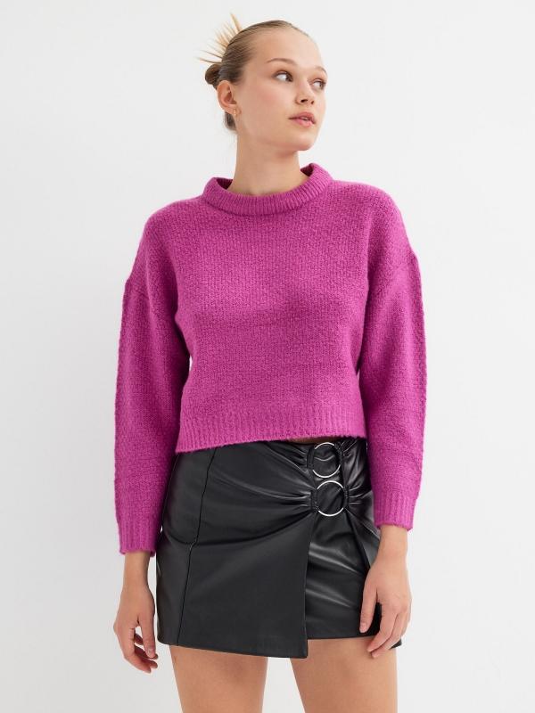 In side Jersey cropped cuello redondo Liquidación