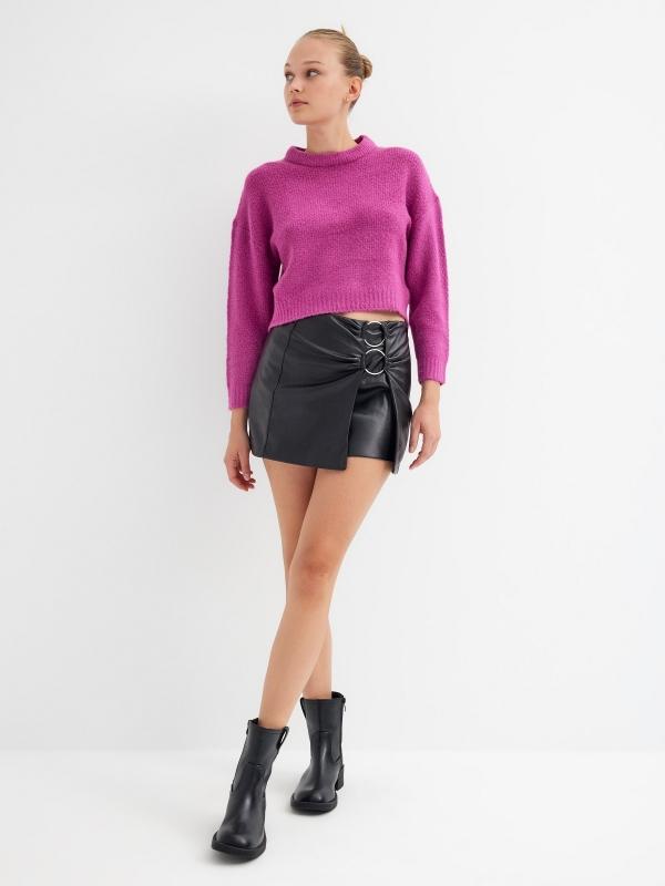 In side Jersey cropped cuello redondo Liquidación