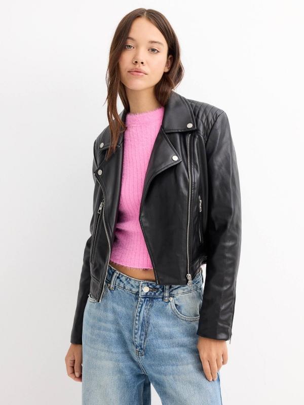 In side Cazadora biker efecto piel bolsillos