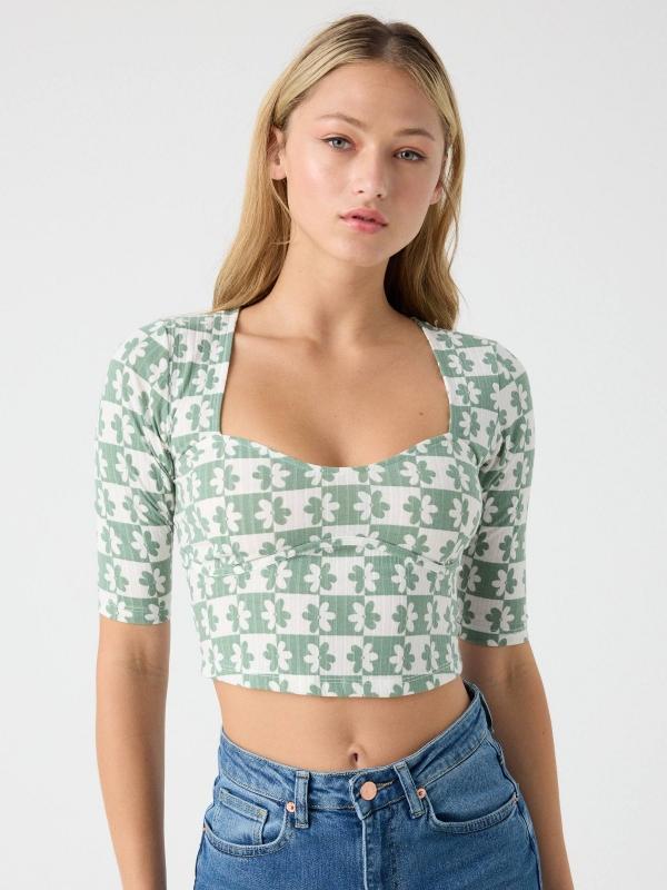 In side Camiseta floral escote corazón Grandes ahorros