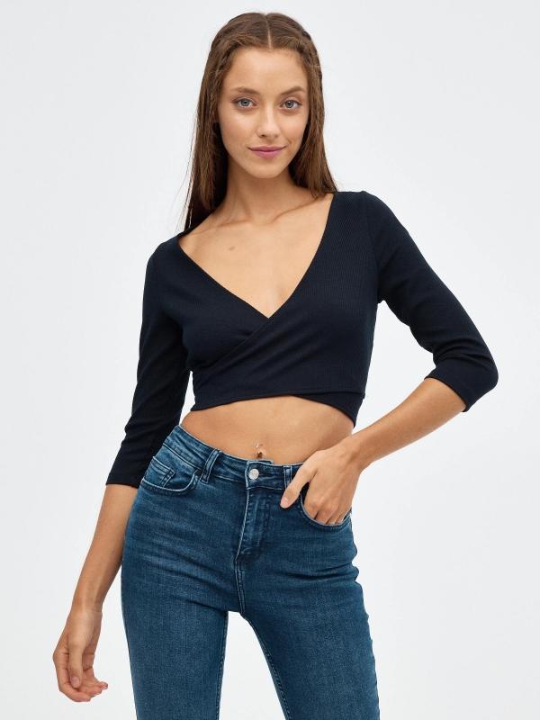 In side Crop top slim cruzado Precio ultrabajo