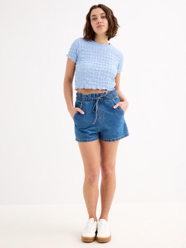In side Short denim baggy cintura elástica En línea