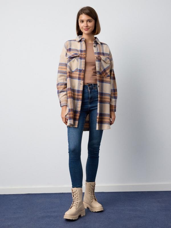 In side Sobrecamisa de cuadros camel y azul Liquidación