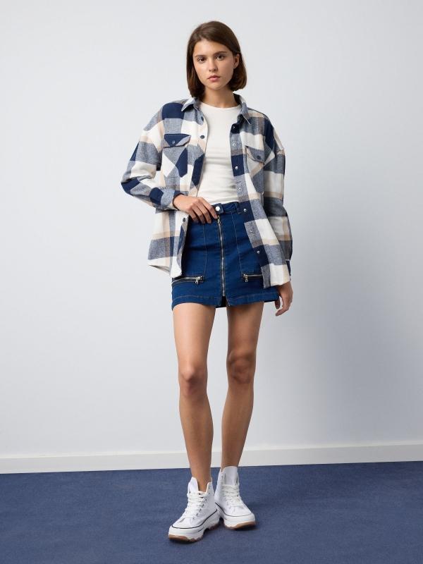 In side Camisa oversized cuadros con bolsillos Mejor oferta