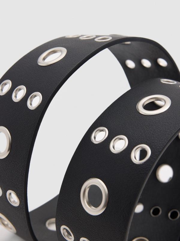 In side Cinturón polipiel negro eyelets hebilla redonda Rebajas baratas