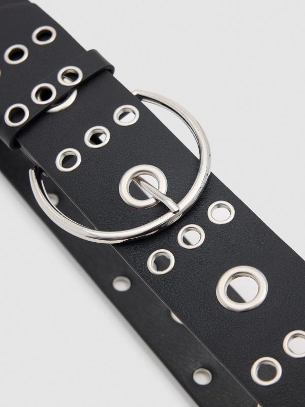 In side Cinturón polipiel negro eyelets hebilla redonda Rebajas baratas
