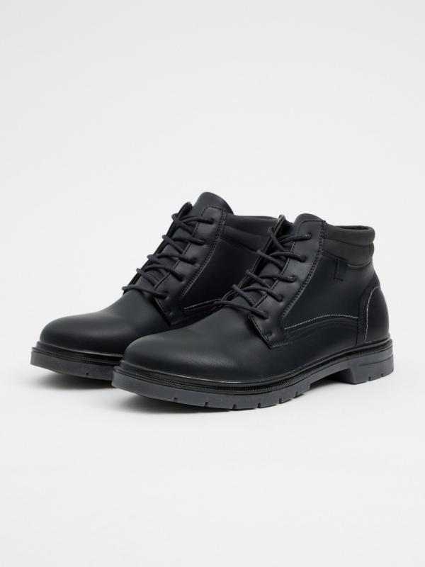 In side Bota negra efecto piel pespuntes Tienda de fábrica