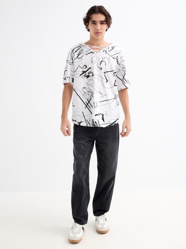 In side Camiseta manga corta capucha pinceladas Grandes descuentos
