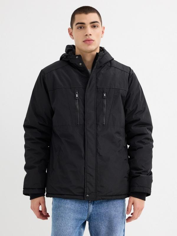 In side Parka negra capucha Descuento