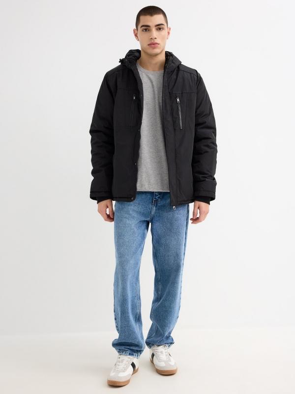 In side Parka negra capucha Descuento