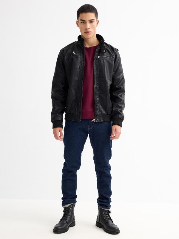 In side Cazadora efecto piel negra Rebajas top