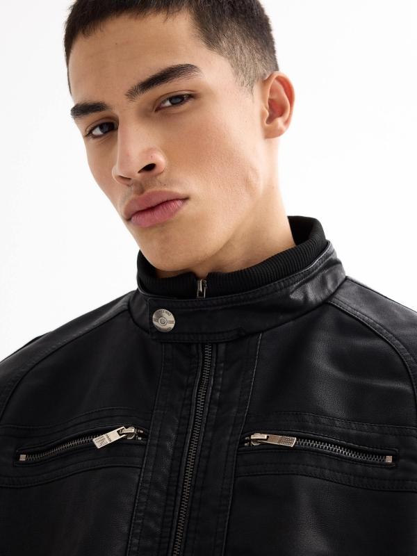 In side Cazadora efecto piel negra Rebajas top