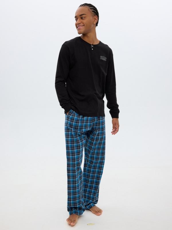 In side Pijama azul marino pantalón de cuadros