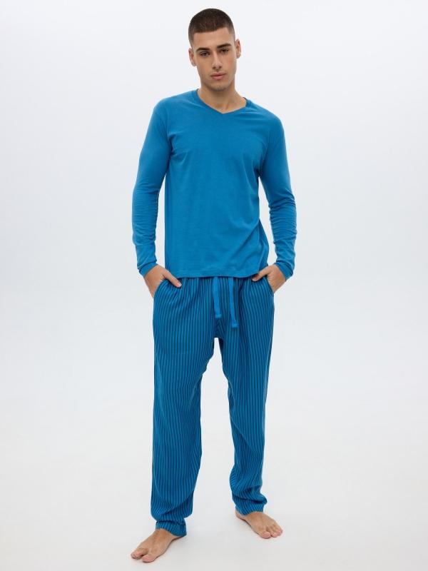 In side Pijama azul pantalón rayas