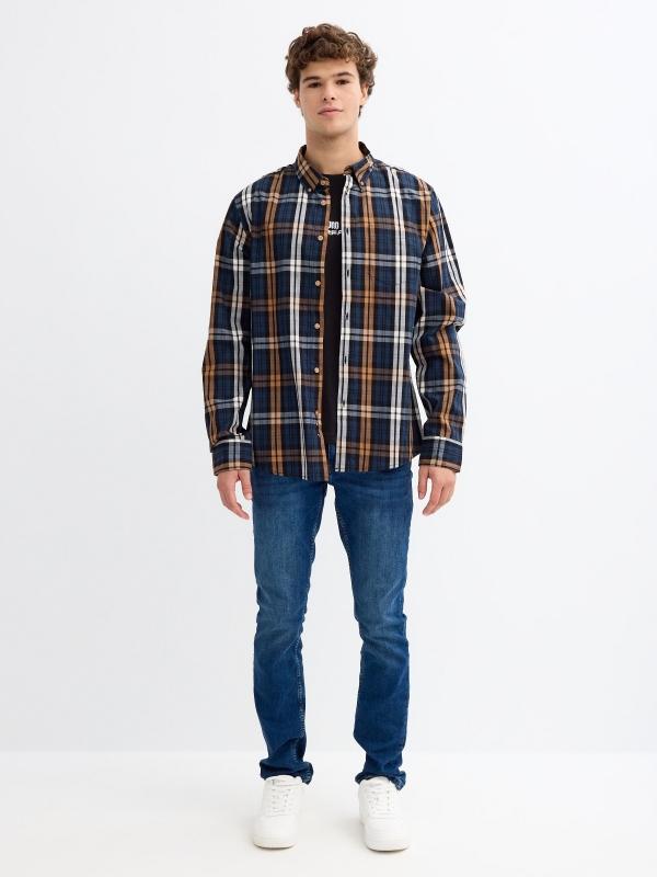 In side Camisa cuadros azul y naranja Limitado a 3 días