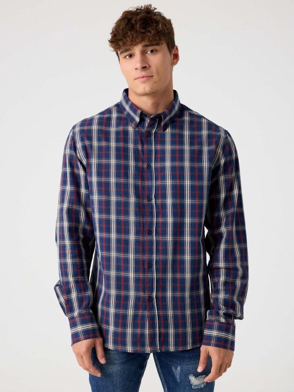 In side Camisa azul estampado cuadros