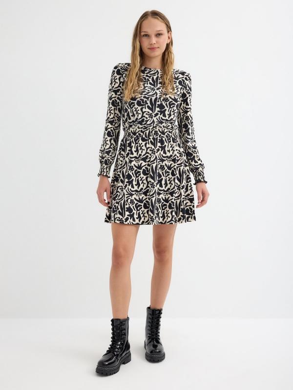 In side Vestido mini flare estampado con gomas Ahorra y exporta