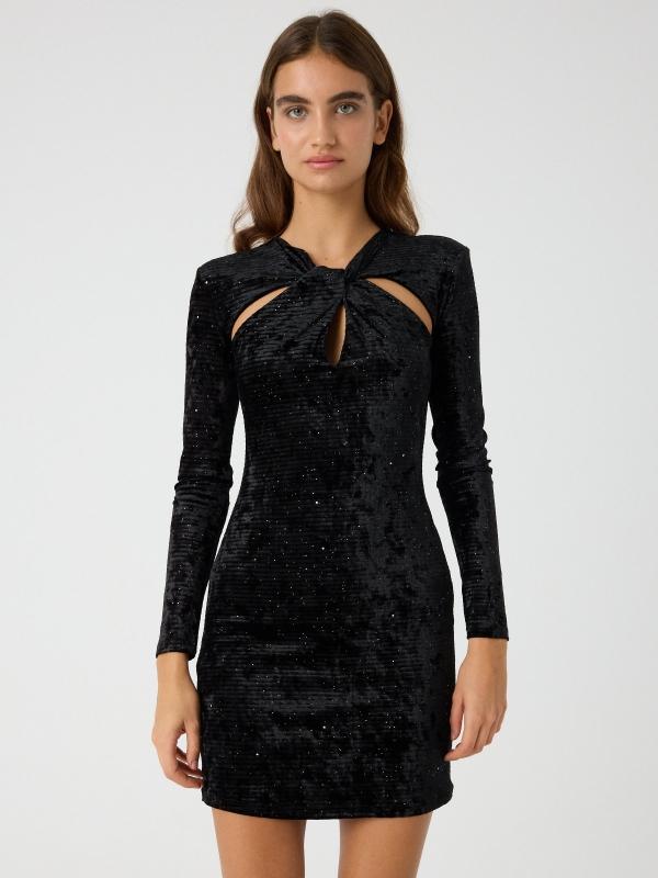 In side Vestido terciopelo cut out brillo