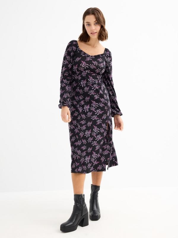 In side Vestido midi hojas print moradas En línea