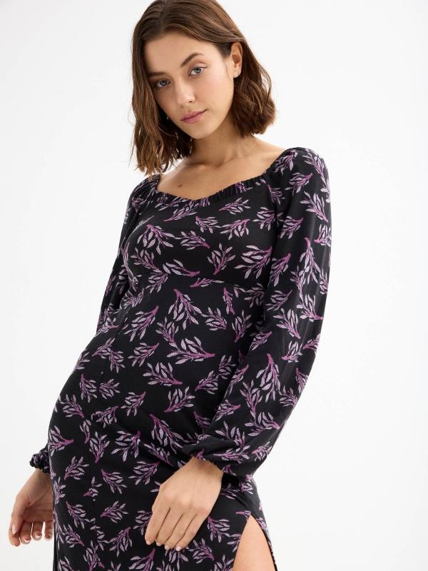 In side Vestido midi hojas print moradas En línea