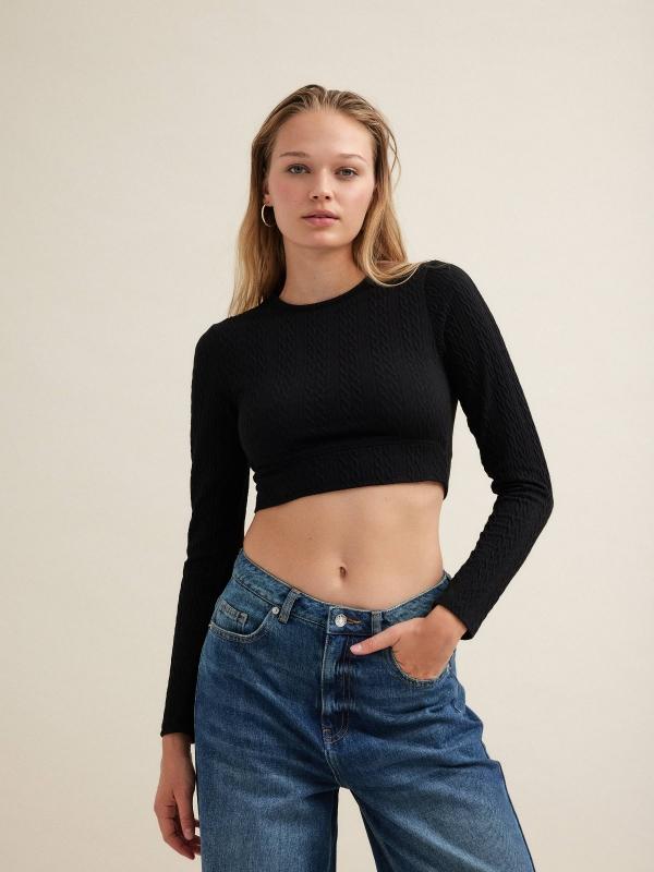 In side Camiseta crop con textura Rebajas