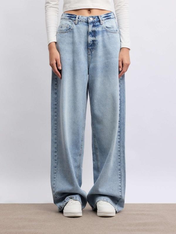In side Jeans wide leg tiro alto azul claro Rebajas baratas