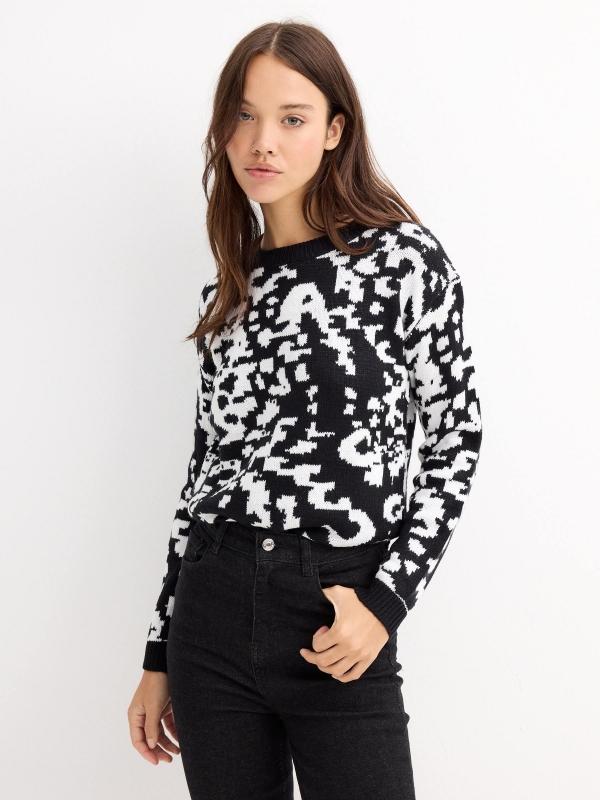 In side Jersey abstracto blanco y negro Ofertas especiales