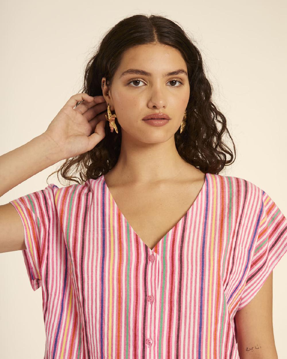pepaloves BLUSA CUELLO DE PICO RAYAS PINK Último día