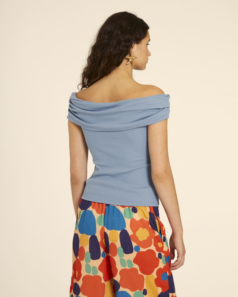 pepaloves TOP CUELLO BARDOT AZUL Ofertas de temporada
