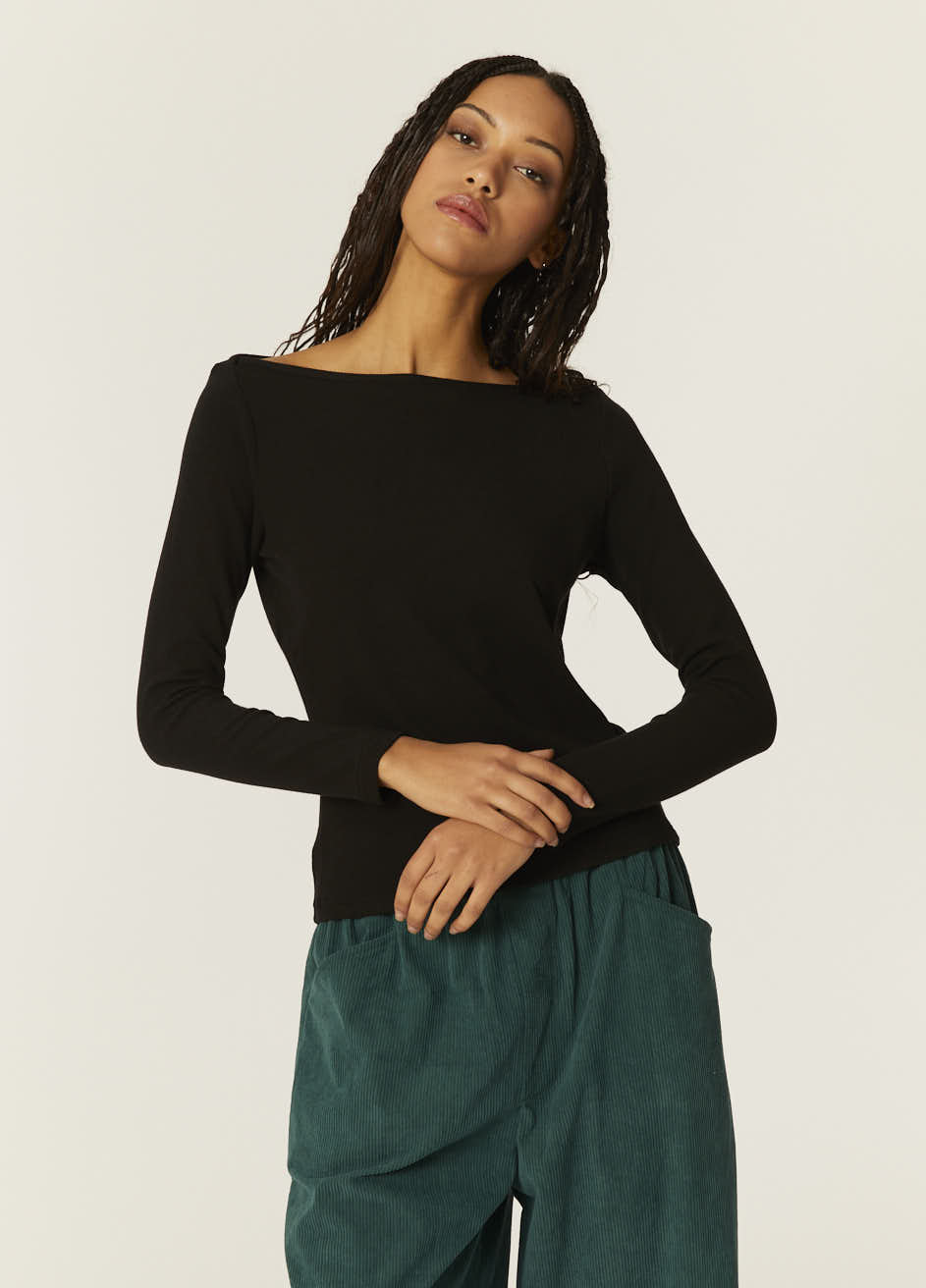 pepaloves TOP CANALE CUELLO BARCA NEGRA Venta caliente
