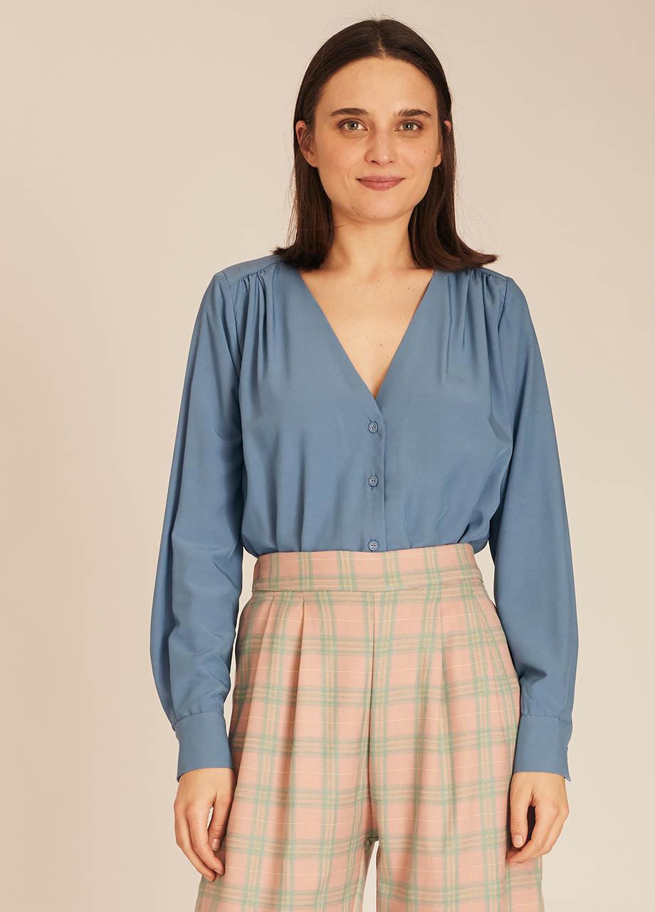 pepaloves VNECK SILKY SHIRT BLUE Ofertas especiales