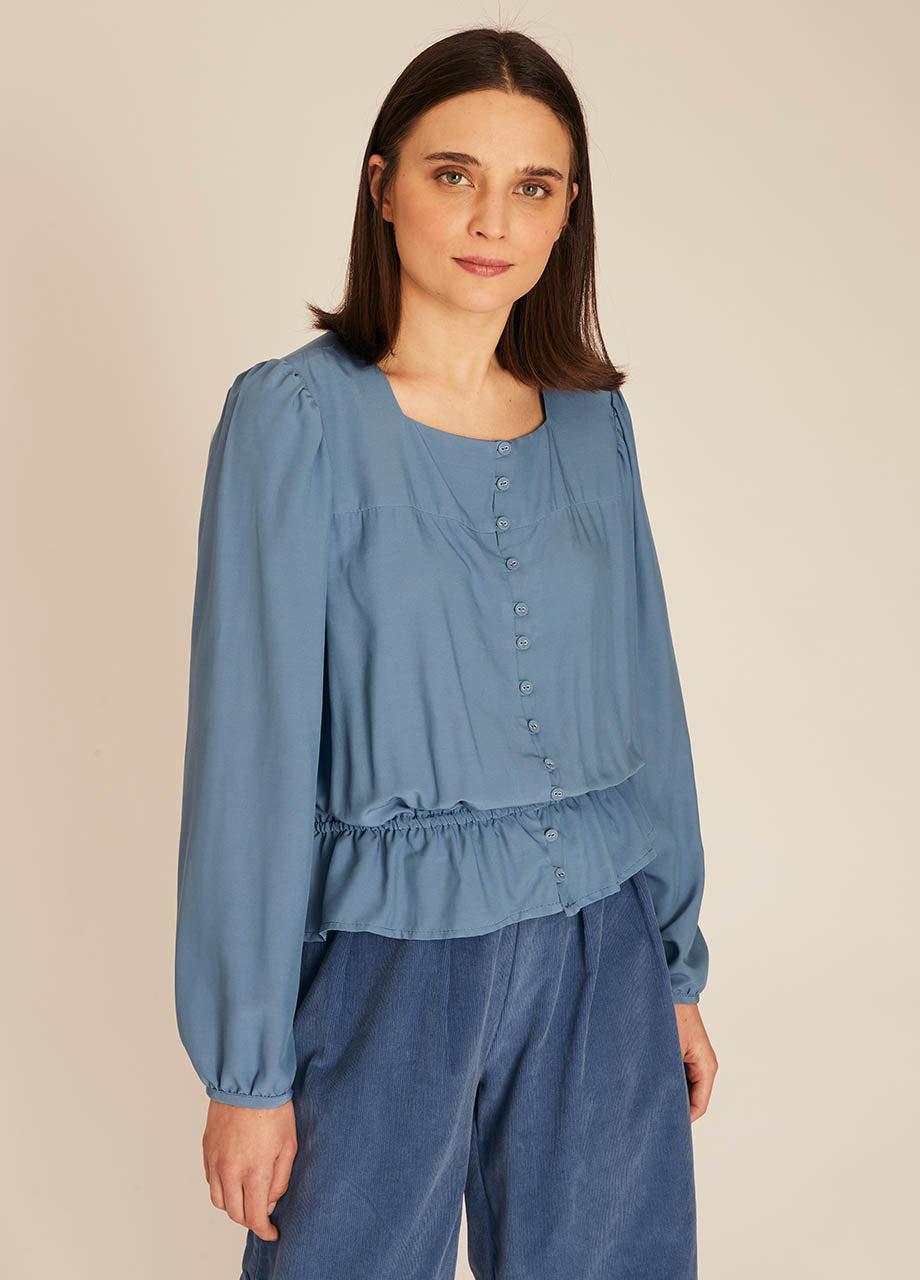pepaloves FRILL SILKY SHIRT BLUE Precio ultrabajo