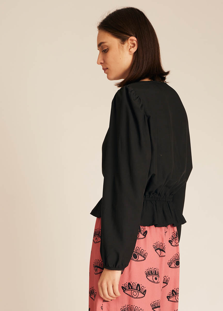 pepaloves FRILL SILKY SHIRT BLACK Devoluciones gratuitas