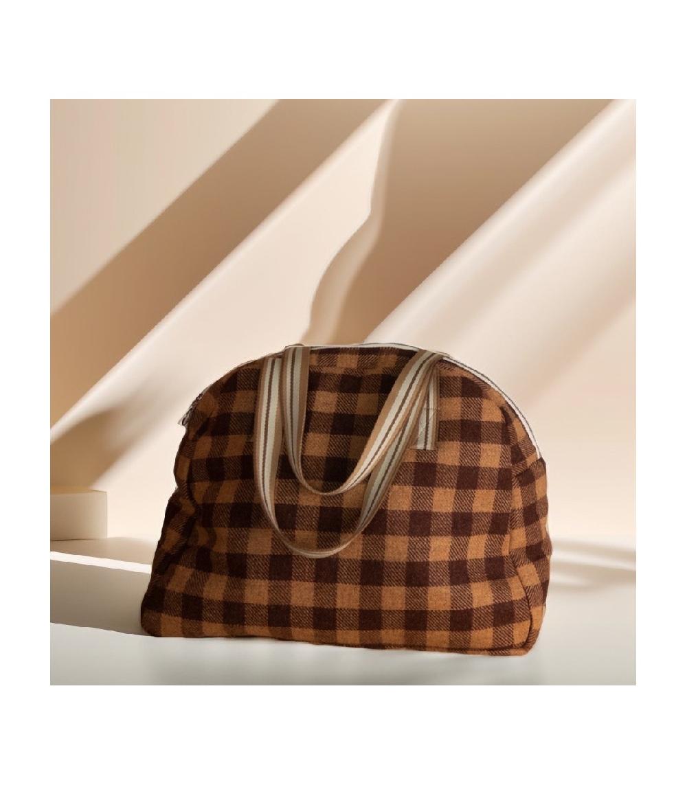 perpetummobile Bolsa viaje de paño de cuadros vichy marrón ÚLTIMAS EDICIONES