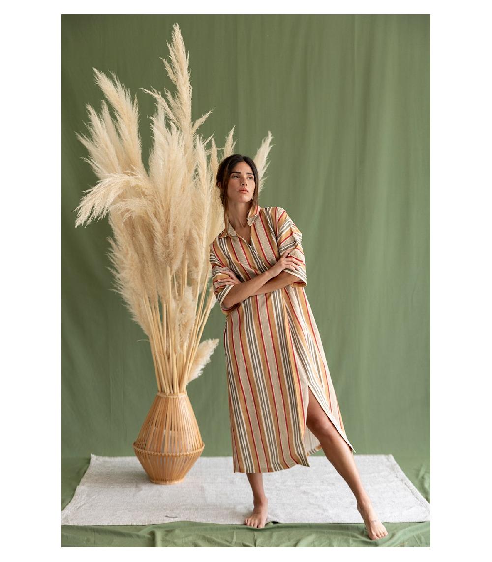 perpetummobile Vestido kaftán Tanis rayas mostaza Ofertas especiales