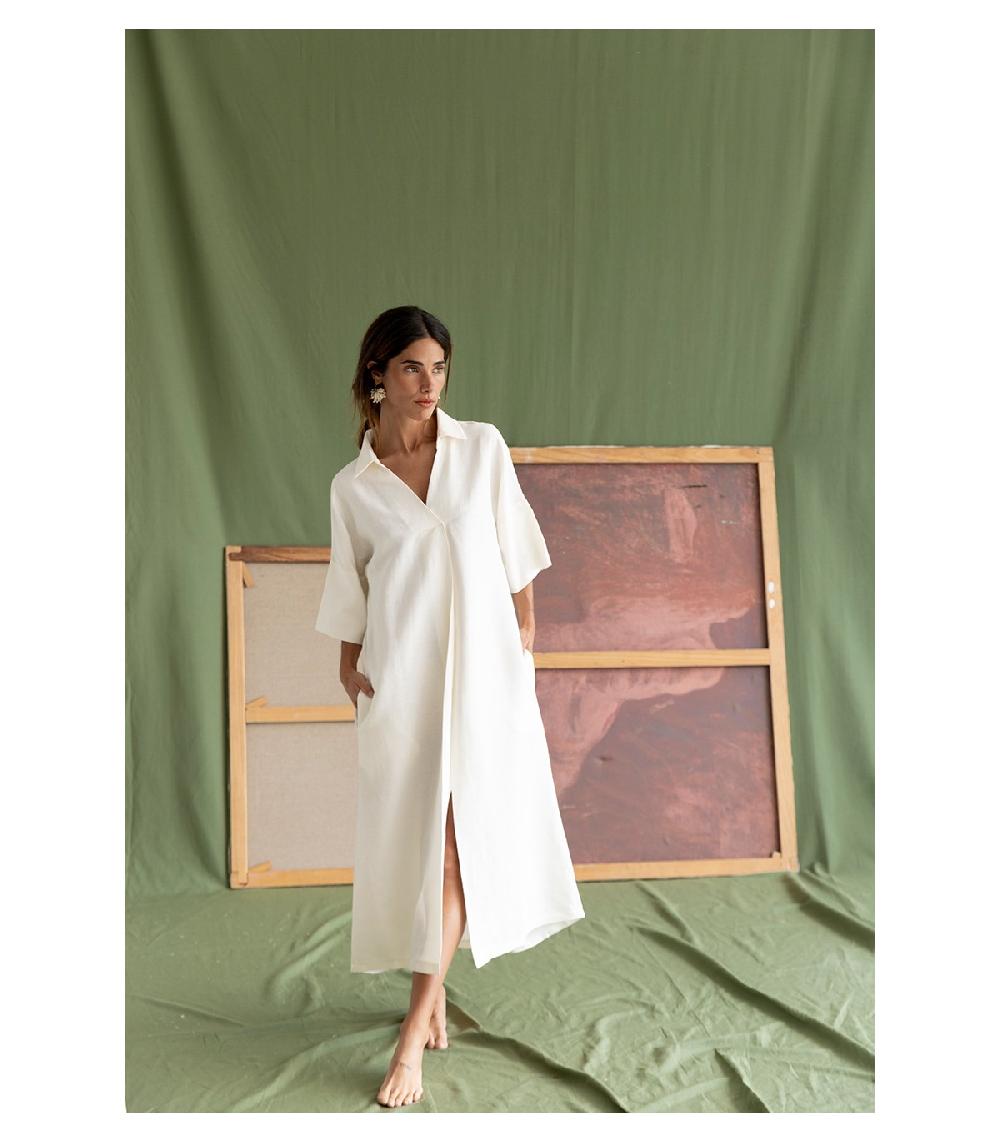 perpetummobile Vestido kaftán Tanis blanco Rebajas de fin de temporada