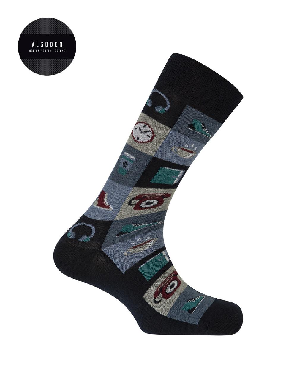 punto blanco Calcetines de algodón - cuadros con motivos