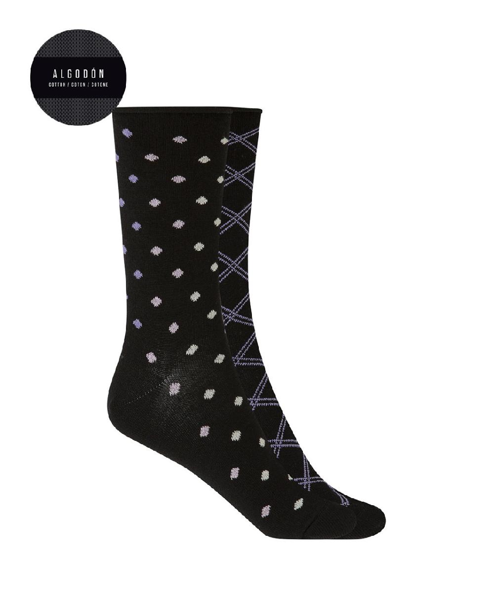 punto blanco Pack de 2 pares de calcetines de algodón-fantasía-puño roulé