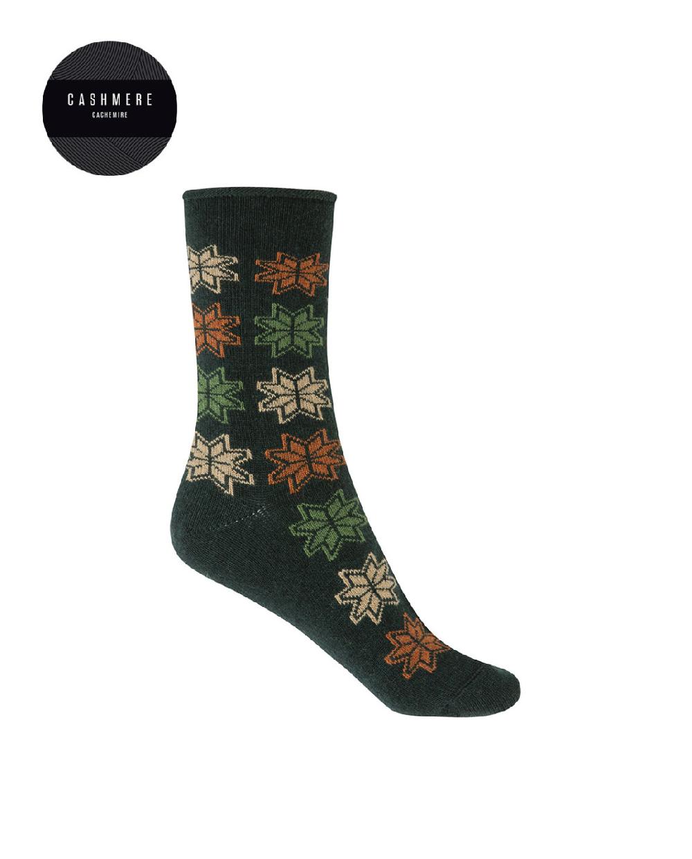 punto blanco Calcetines de cashmere/lana - flores de nieve - puño roulé