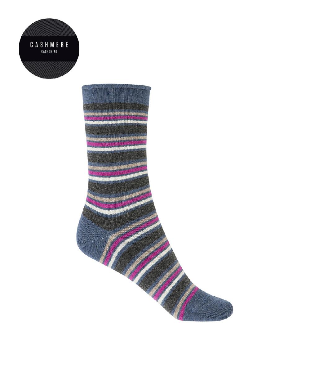 punto blanco Calcetines de cashmere/lana - listado - puño roulé