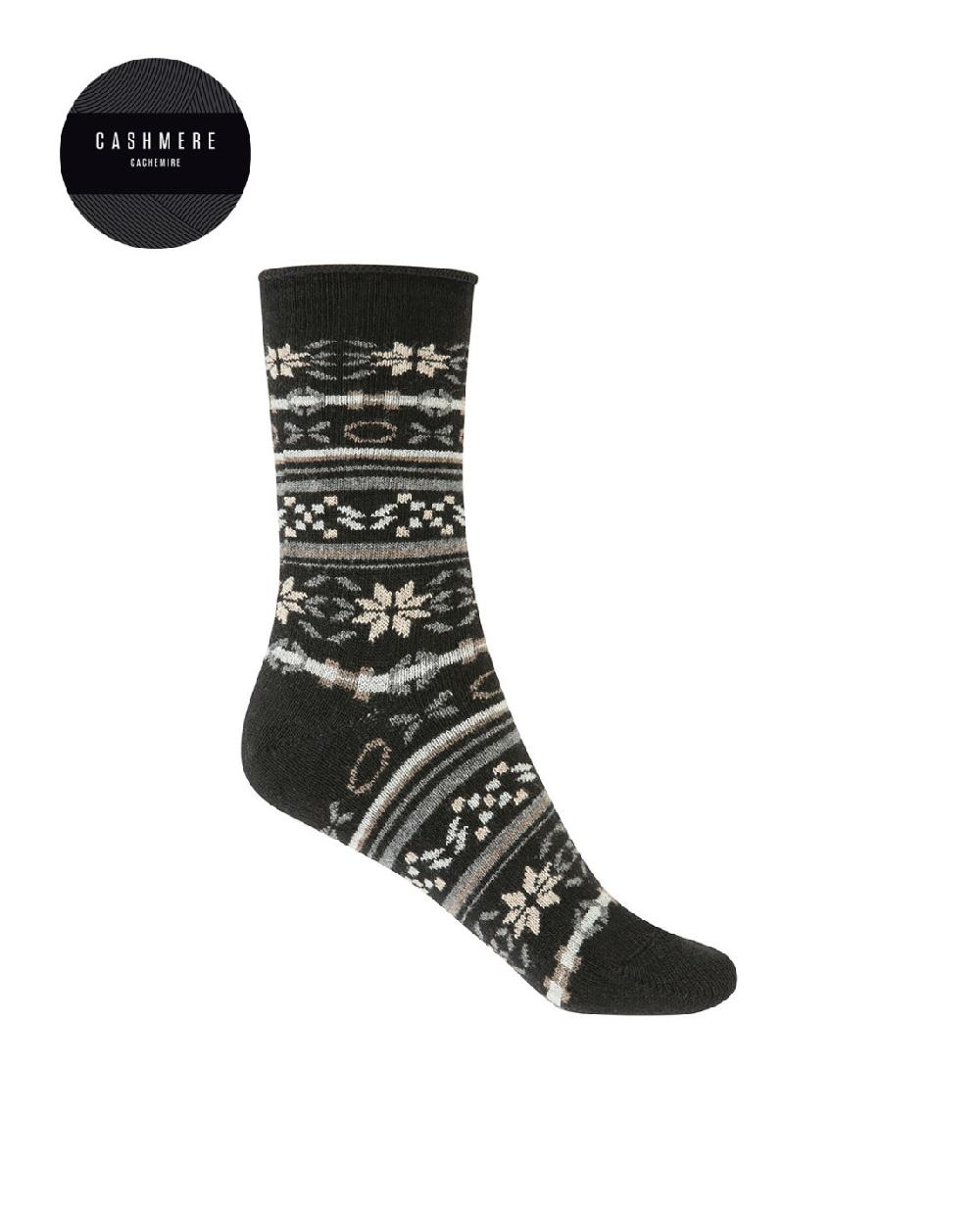 punto blanco Calcetines de cashmere/lana - cenefa - puño roulé