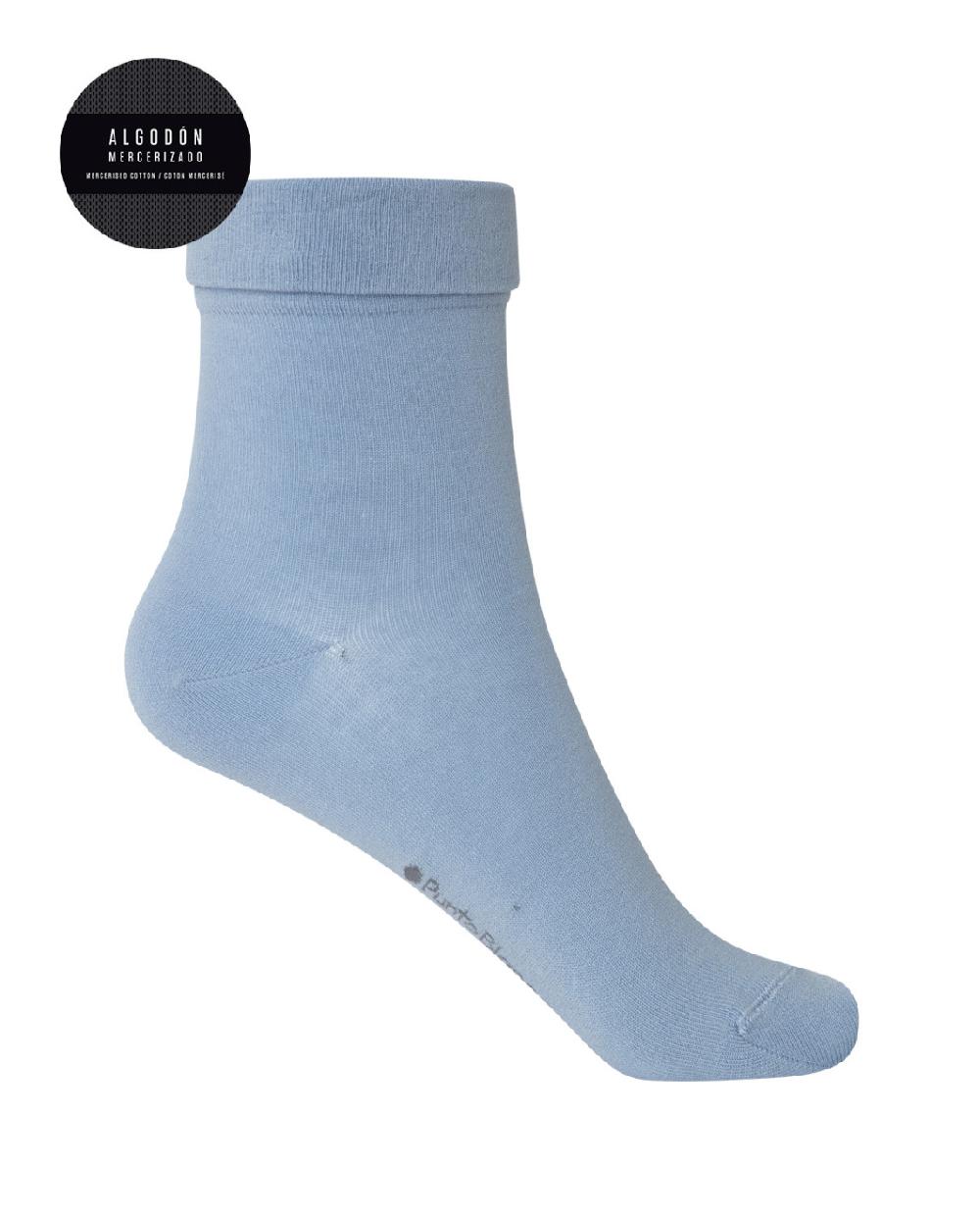 punto blanco Calcetines de algodón mercerizado lisos con puño tumbado